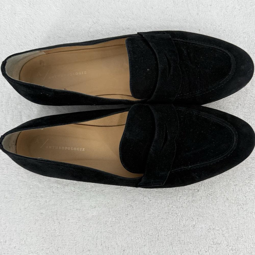 Anthropologie Black Suede Loafers Women’s Size 41 Spain